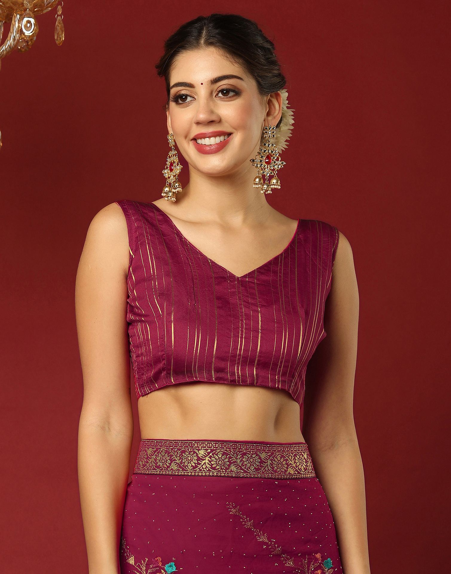 Dark Rani Pink Georgette Stone Work Swarovski Saree