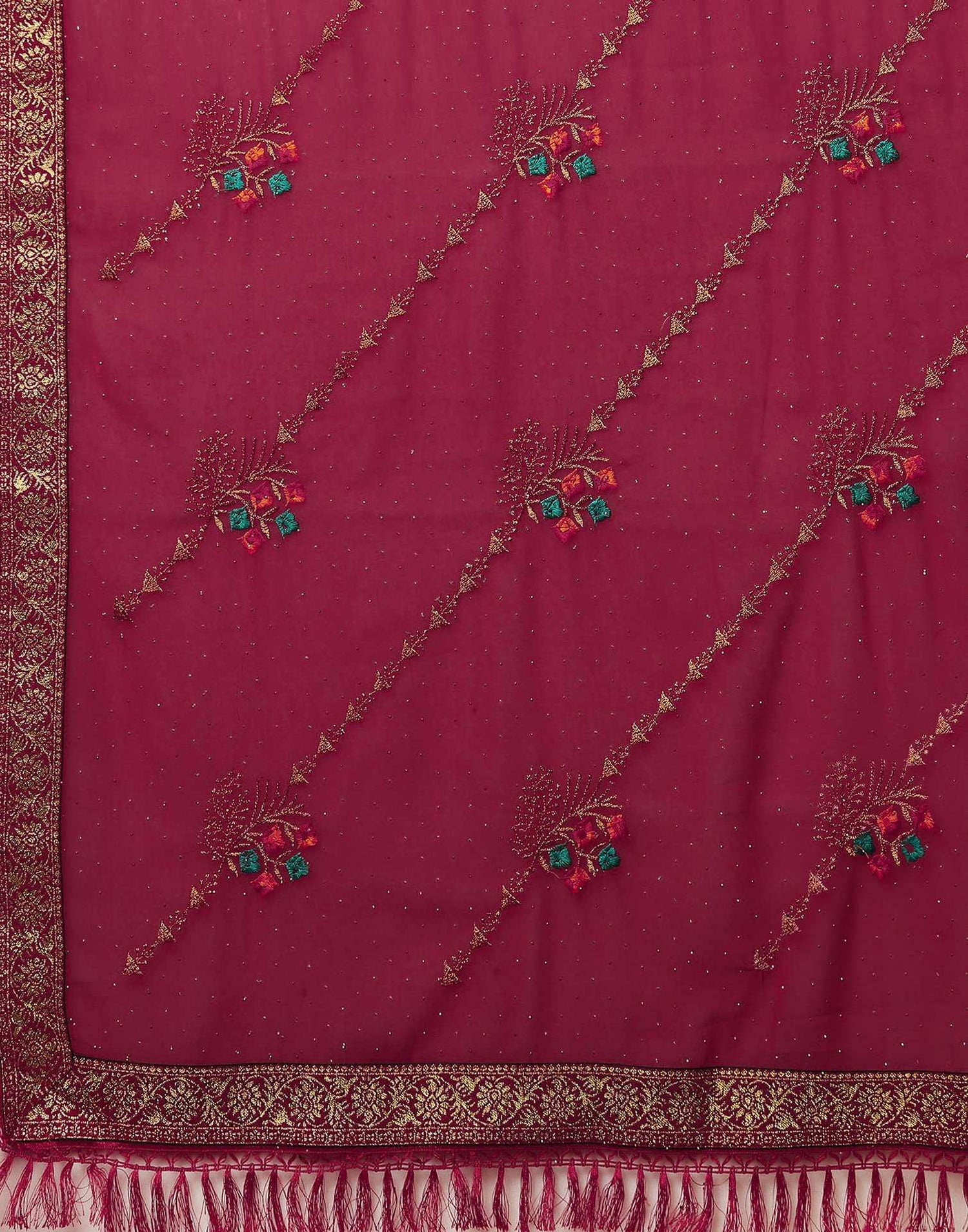 Dark Rani Pink Georgette Stone Work Swarovski Saree
