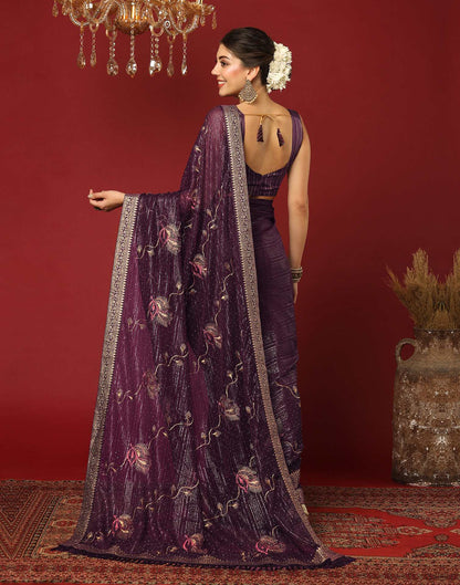 Wine Georgette Stone Work Embellished Saree