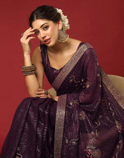 Wine Georgette Stone Work Embellished Saree