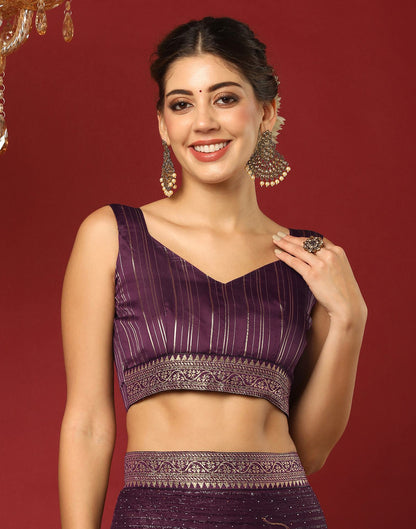 Wine Georgette Stone Work Embellished Saree