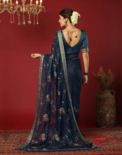 Rama Blue Georgette Stone Work Embellished Saree