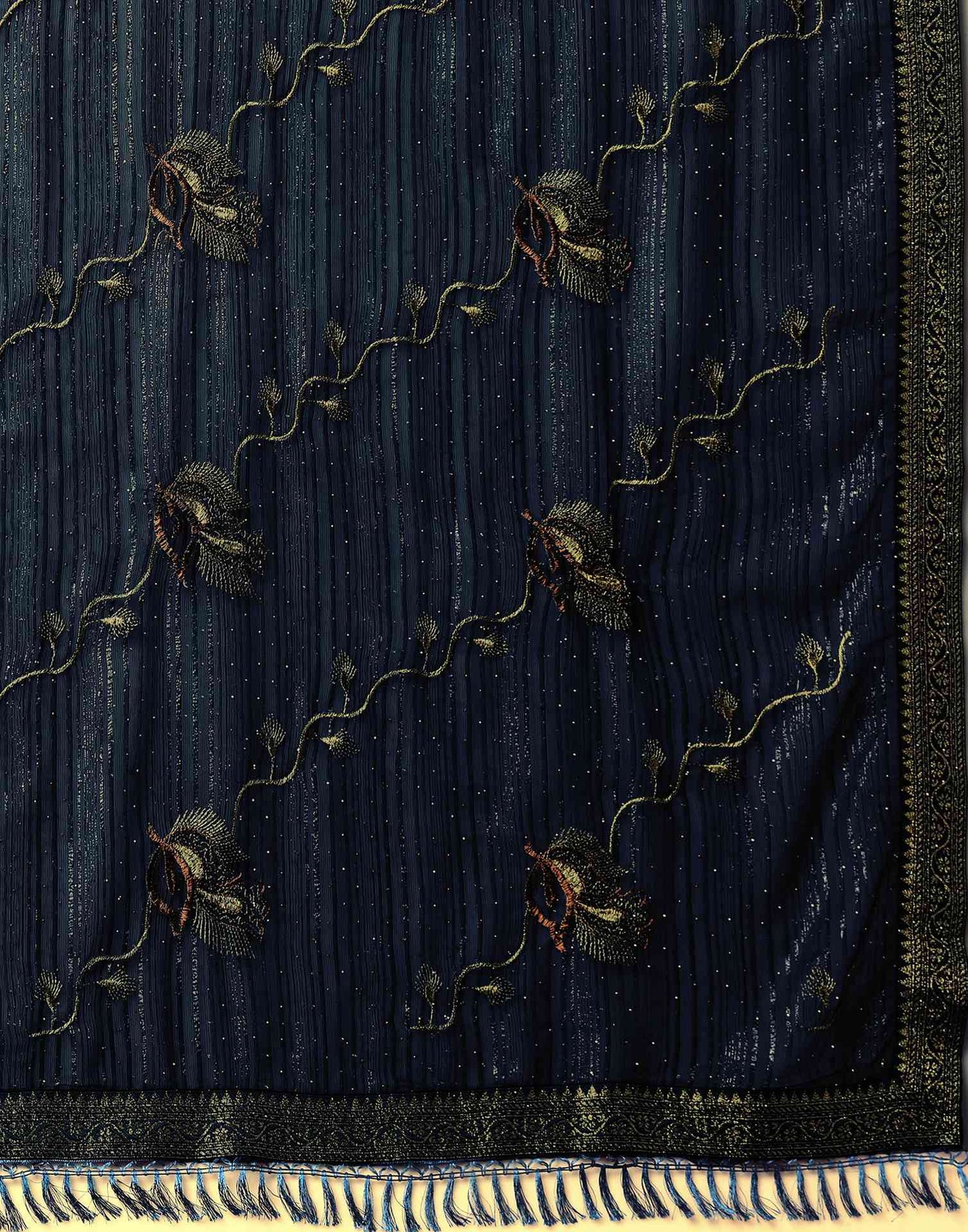 Rama Blue Georgette Stone Work Embellished Saree