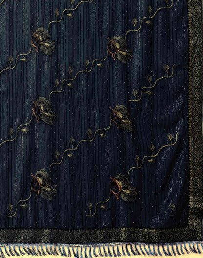 Rama Blue Georgette Stone Work Embellished Saree