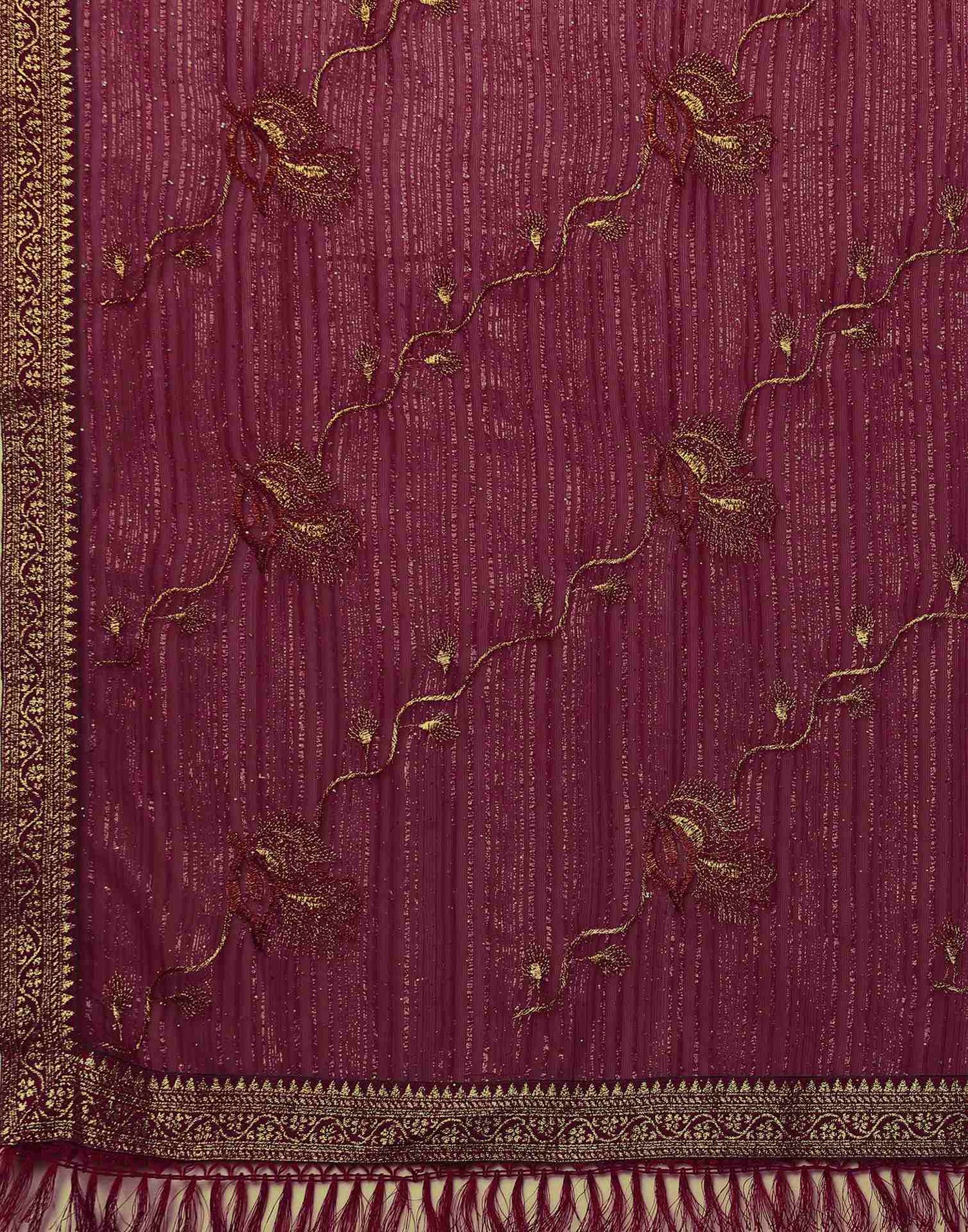 Rani Pink Georgette Stone Work Embellished Saree