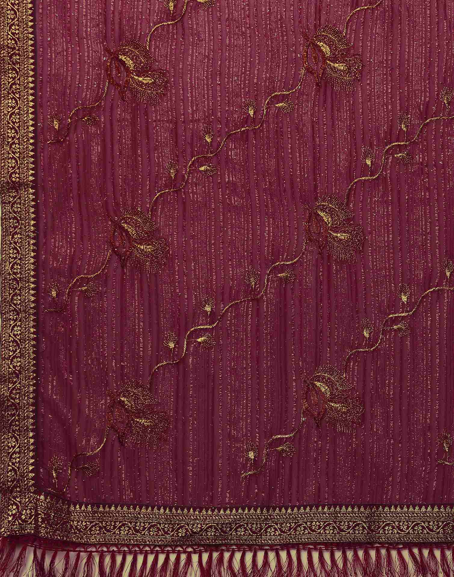 Rani Pink Georgette Stone Work Embellished Saree