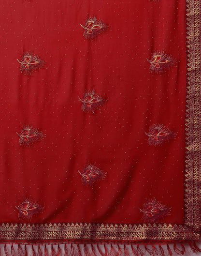 Red Georgette Stone Work Swarovski Saree