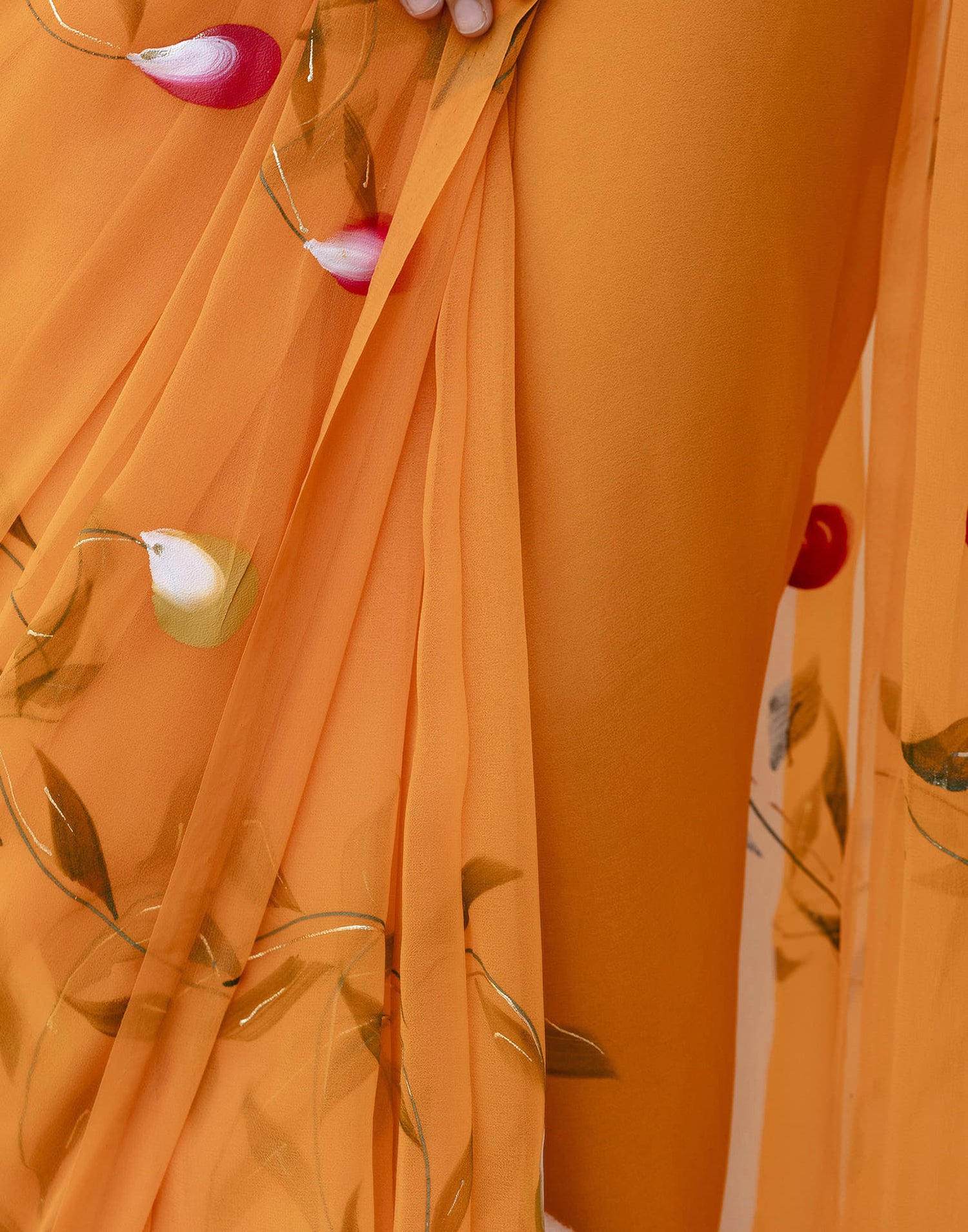 Orange Georgette Foil Printed Saree