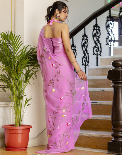 Pink Georgette Foil Printed Saree