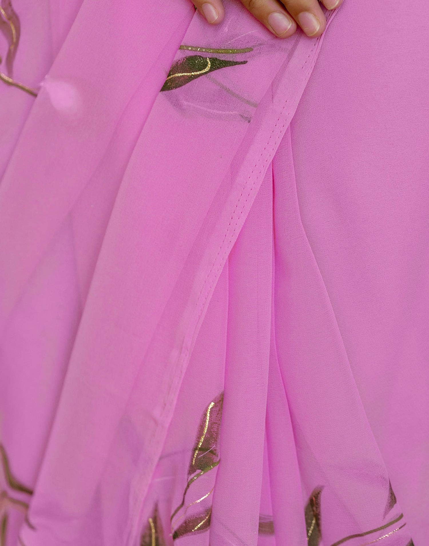 Pink Georgette Foil Printed Saree