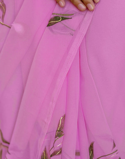 Pink Georgette Foil Printed Saree