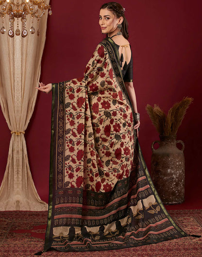 Black Pure Cotton Floral Printed Saree