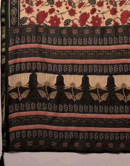 Black Pure Cotton Floral Printed Saree