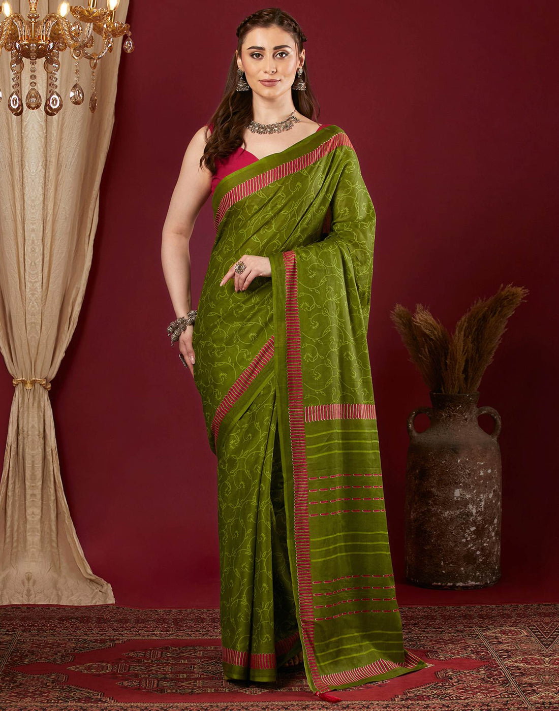 Green Pure Cotton Printed Saree