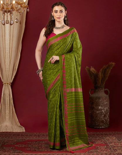 Green Pure Cotton Printed Saree