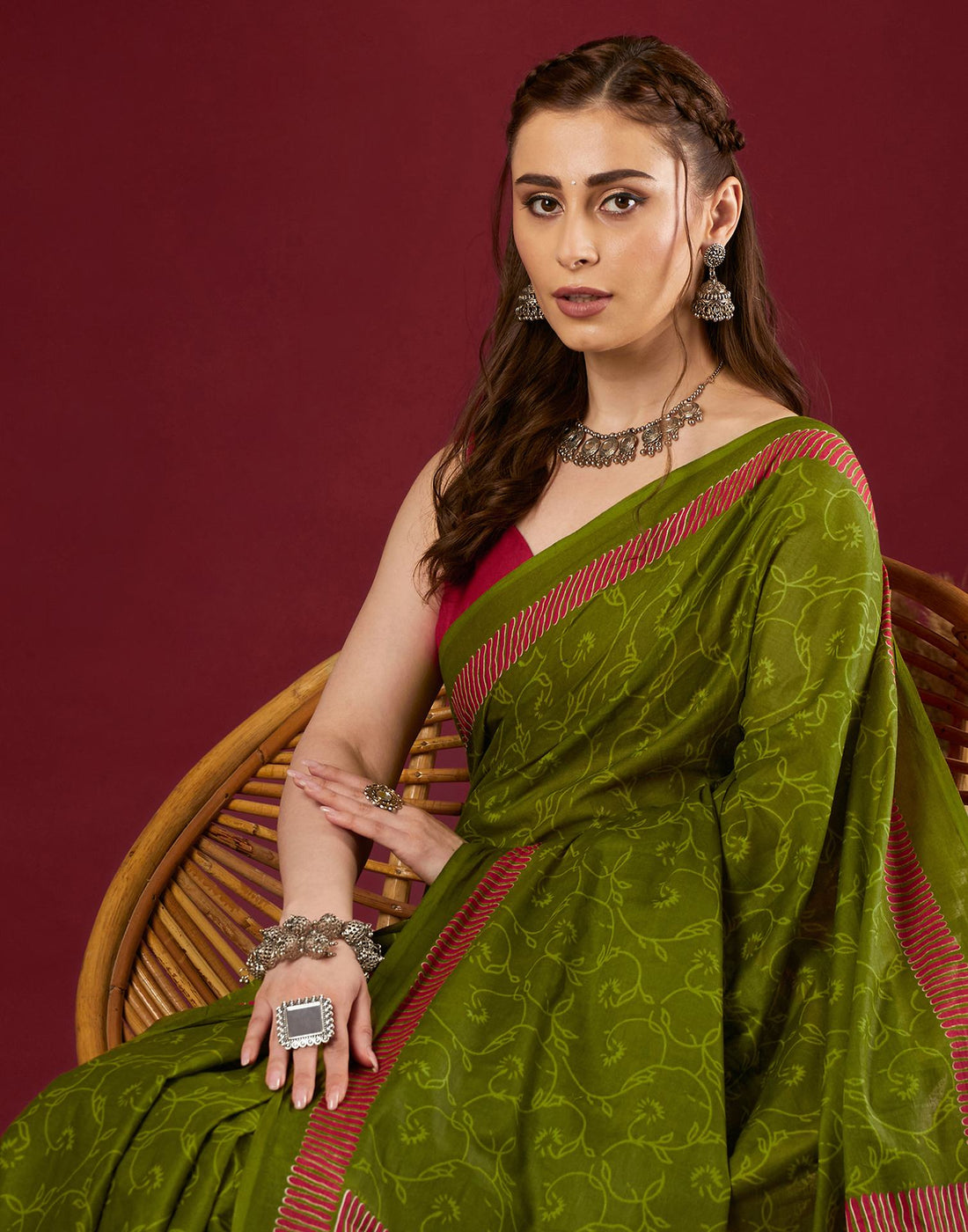 Green Pure Cotton Printed Saree