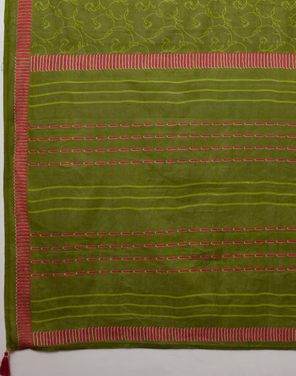 Green Pure Cotton Printed Saree