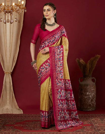 Light Yellow Pure Cotton Printed Saree