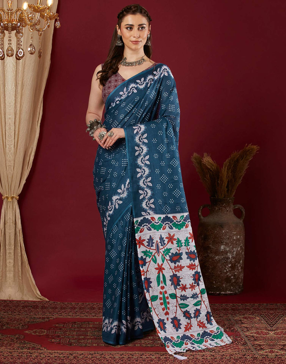 White Pure Cotton Printed Saree