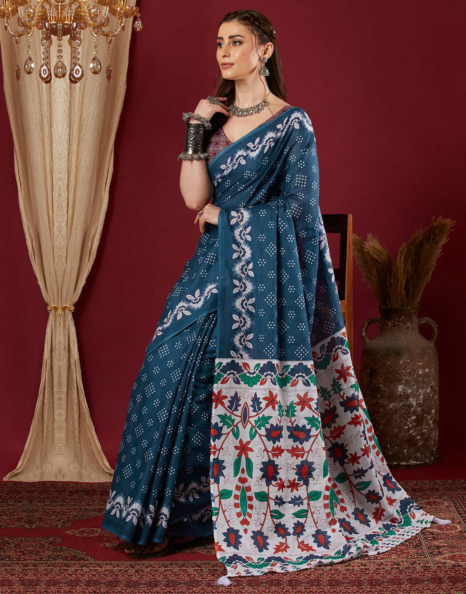White Pure Cotton Printed Saree