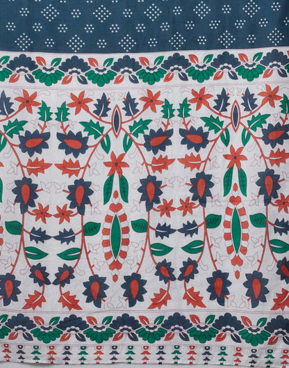 White Pure Cotton Printed Saree