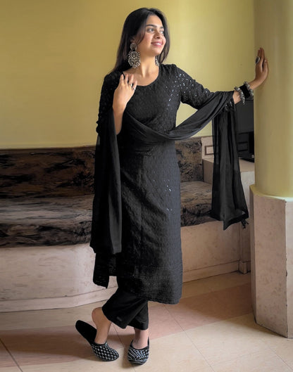 Black Kurti With Pant And Dupatta | Leemboodi