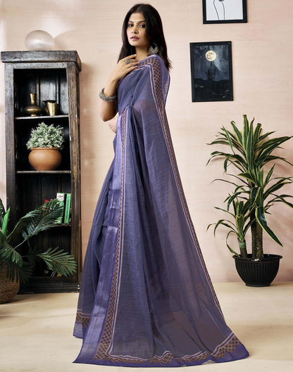 Ready to Wear Dusty Purple Linen Printed Saree