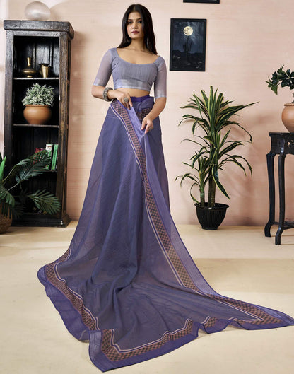 Ready to Wear Dusty Purple Linen Printed Saree