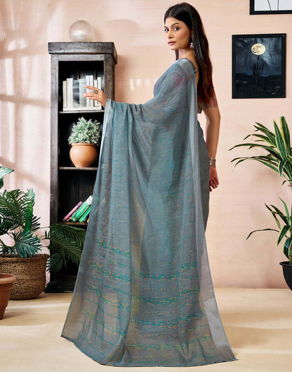 Ready to Wear Grey Linen Printed Saree