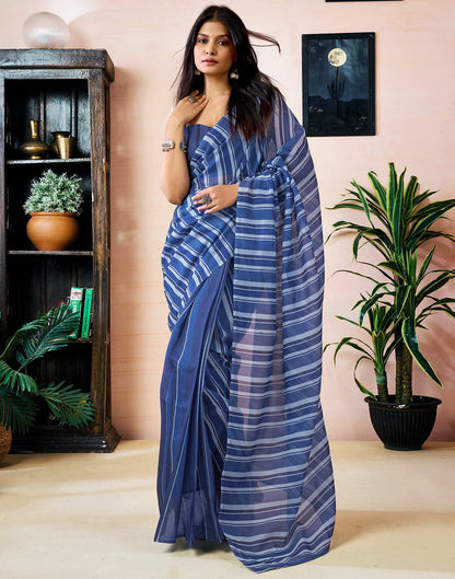 Ready to Wear Blue Chanderi Printed Saree