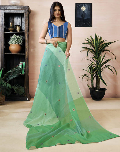 Ready to Wear Light Green Chanderi Printed Saree