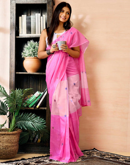 Ready to Wear Pink Chanderi Printed Saree
