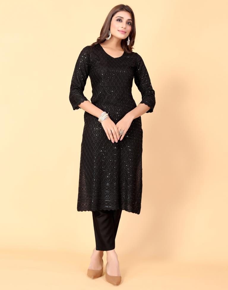 Black Kurti With Pant And Dupatta | Leemboodi