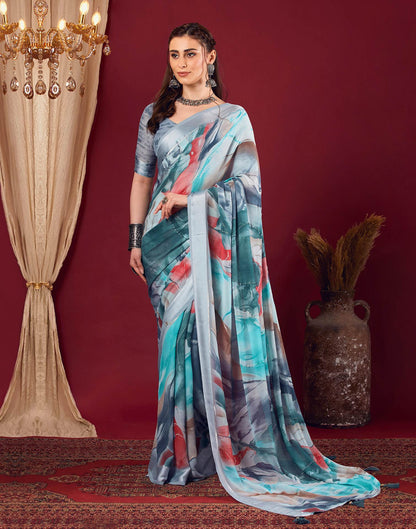 Grey Georgette Printed Saree