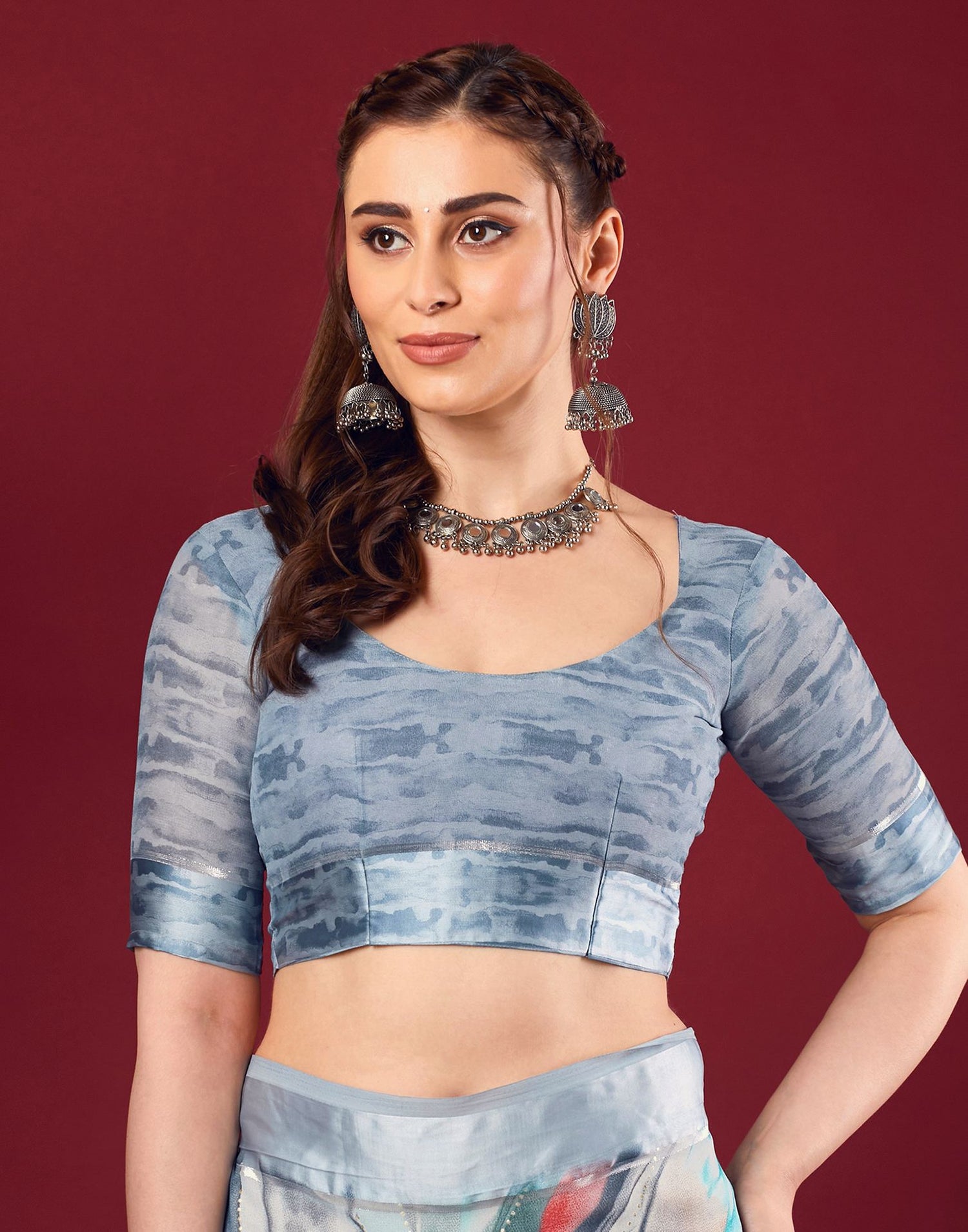 Grey Georgette Printed Saree
