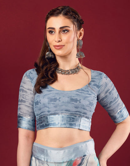 Grey Georgette Printed Saree