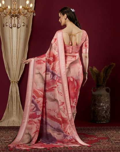 Light Rose Pink Georgette Printed Saree
