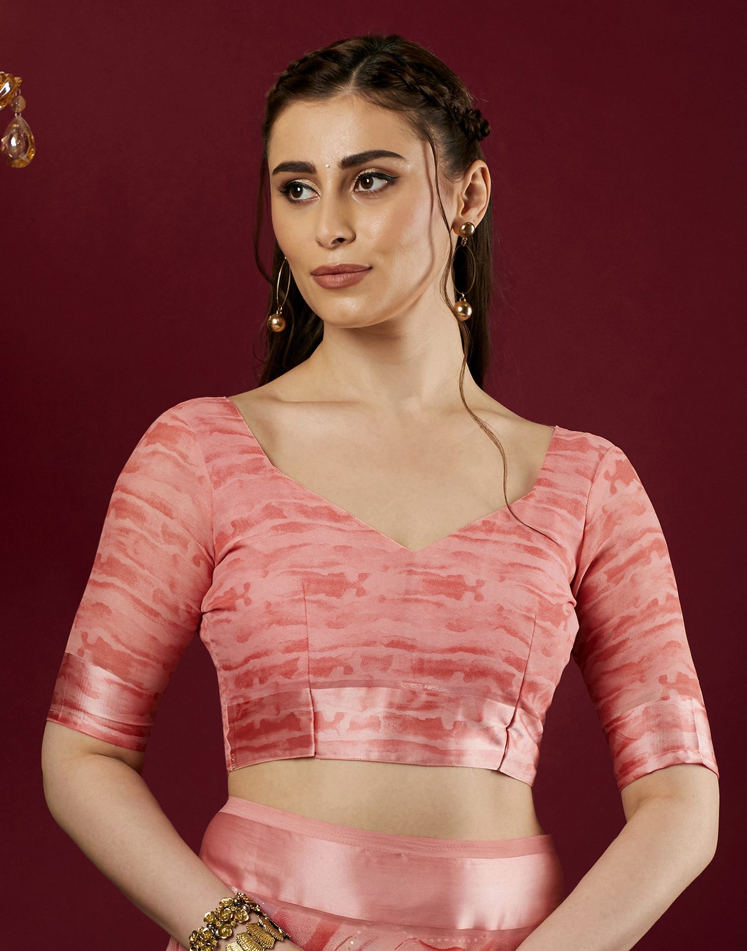 Light Rose Pink Georgette Printed Saree