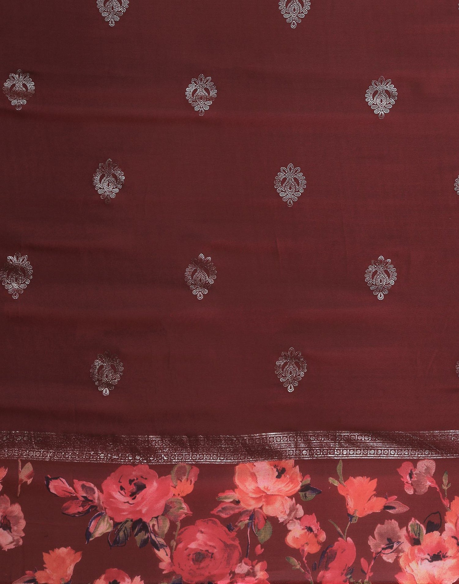 Maroon Georgette Floral Printed Saree