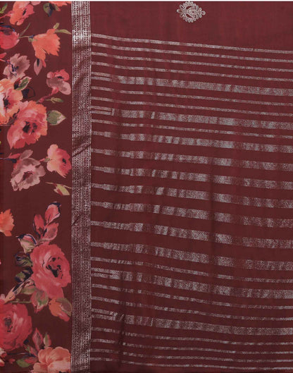 Maroon Georgette Floral Printed Saree