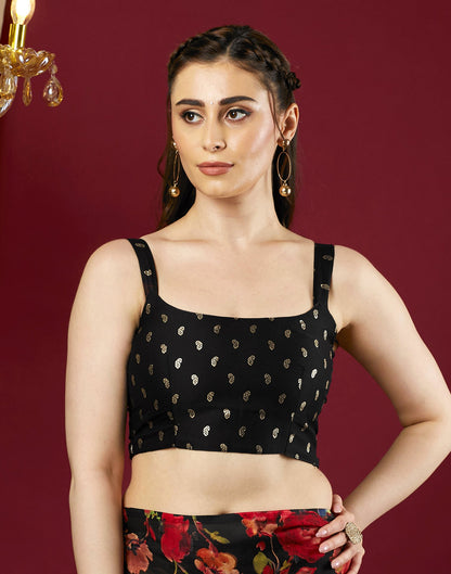 Black Georgette Floral Printed Saree