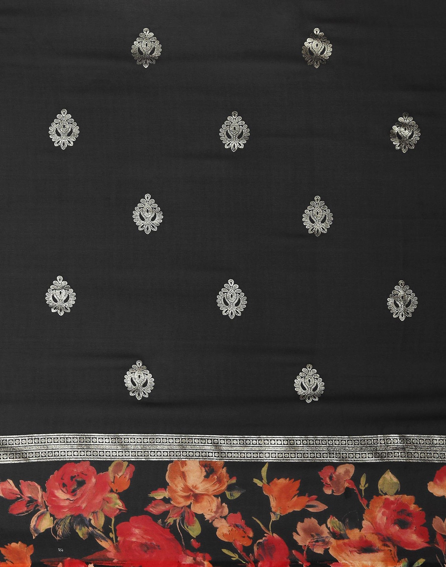 Black Georgette Floral Printed Saree
