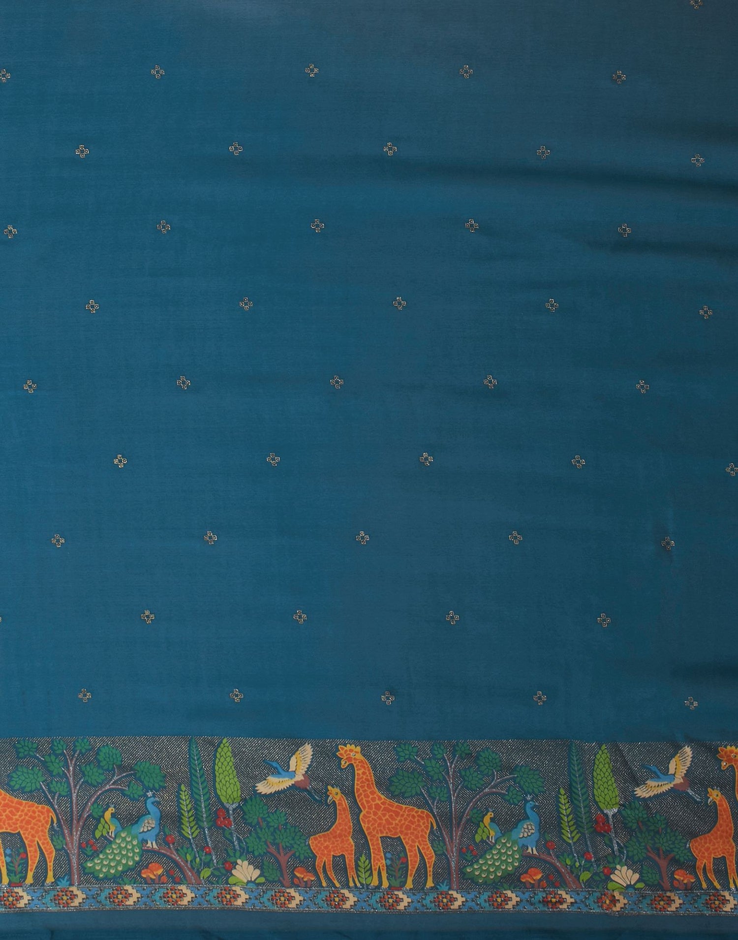 Rama Blue Georgette Printed Saree