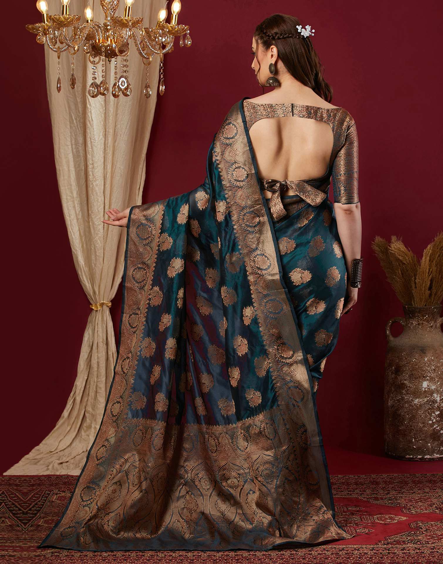Rama Blue Organza Woven Banarasi Saree