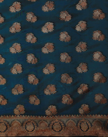Rama Blue Organza Woven Banarasi Saree