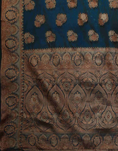 Rama Blue Organza Woven Banarasi Saree