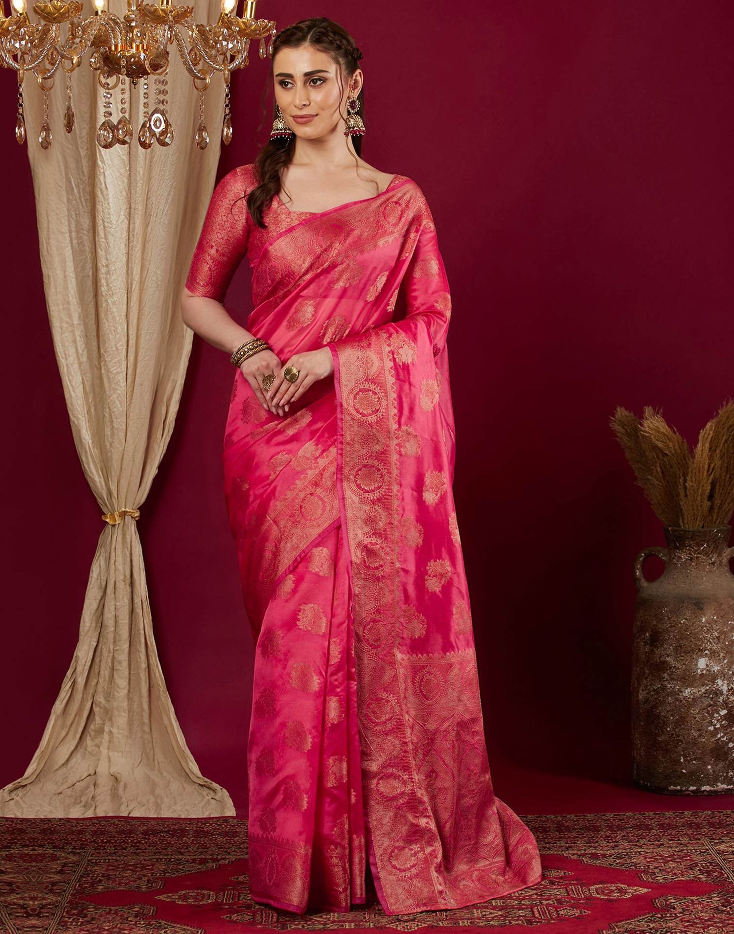 Pink Organza Woven Banarasi Saree