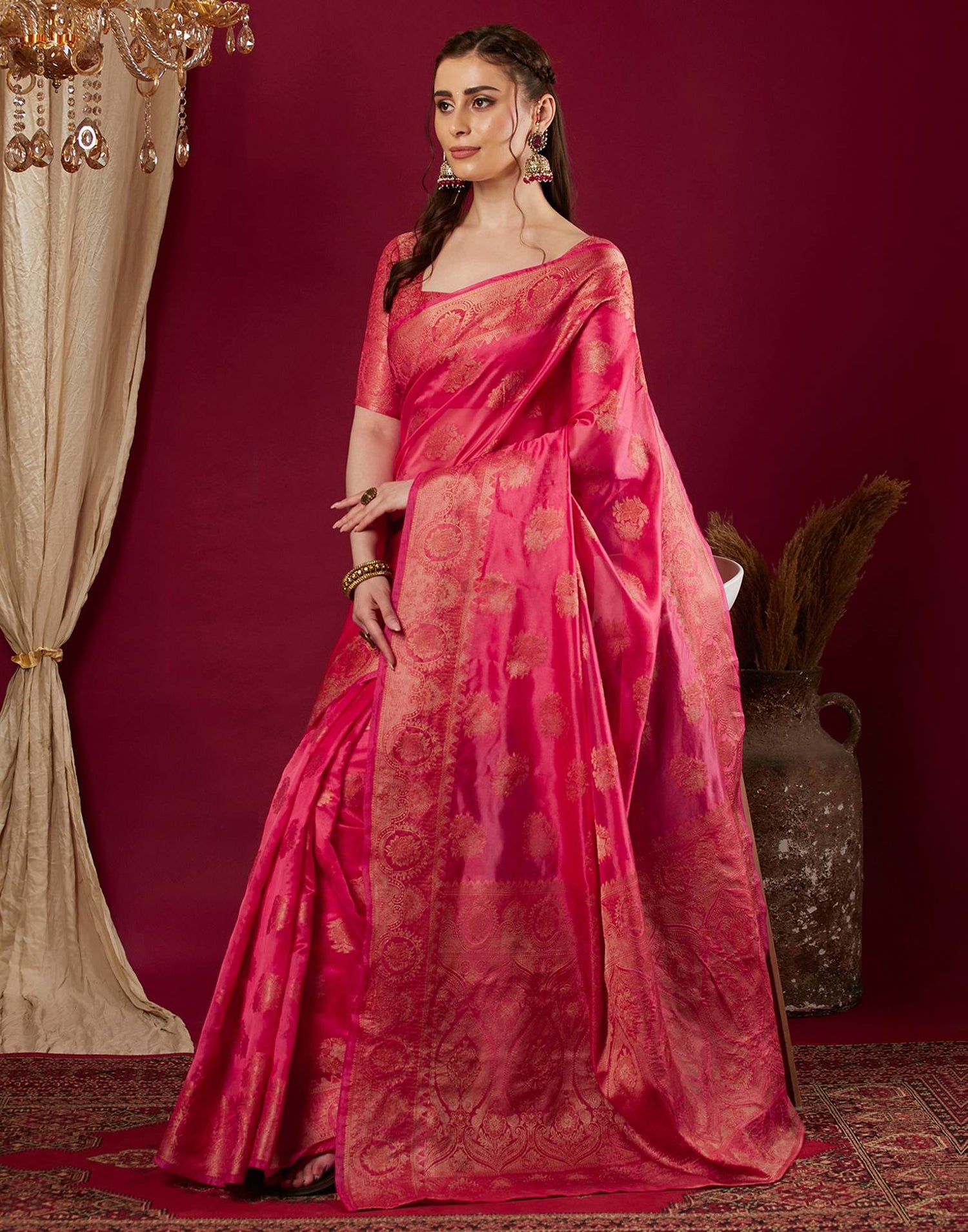 Pink Organza Woven Banarasi Saree