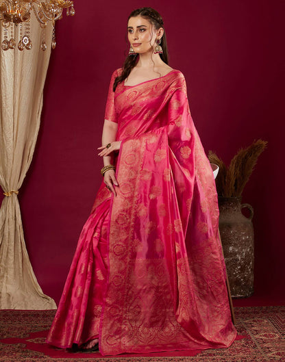 Pink Organza Woven Banarasi Saree