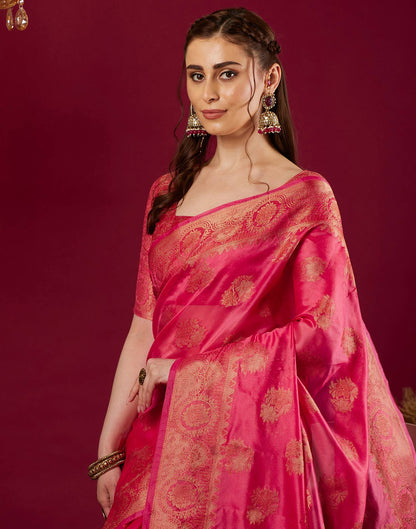 Pink Organza Woven Banarasi Saree